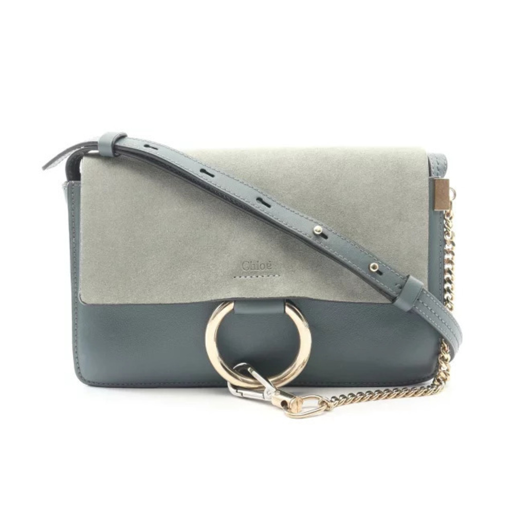 Chloe Faye Shoulder Bag Suede Leather Blue Green Tones